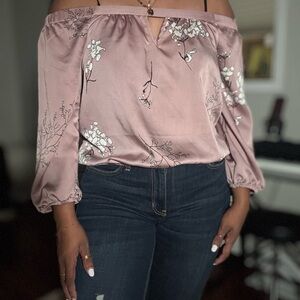 Dynamite Blush Floral Off-Shoulder Blouse
